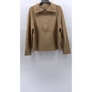 BFTM Women's Tan Rib Knit Half-Zip Mock-Neck Long Sleeve Pullover Sweater SZ S